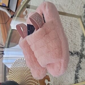 Faux Fur Platform Sandals, Color Pink, Open Toe Slippers, Size 7